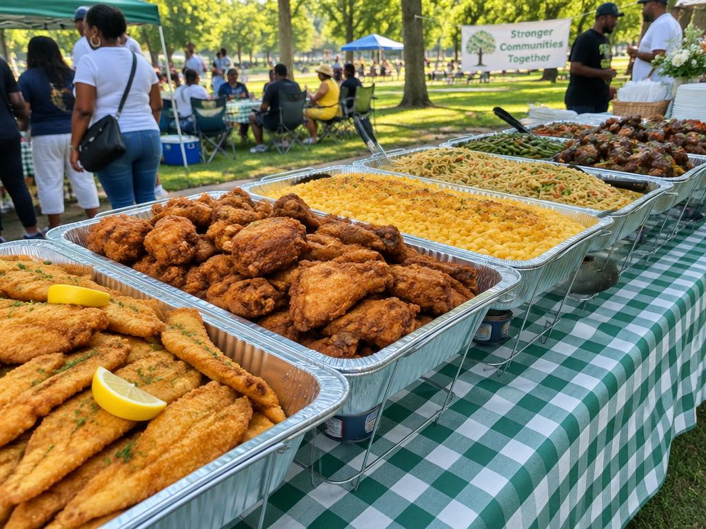 Catering spread at a community event
